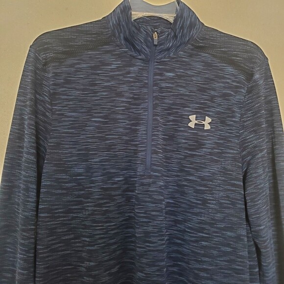 Under Armour Seamless 1/4 Zip Long Sleeve Shirt 1347752 Sz M Blue Heat Gear - Picture 2 of 14